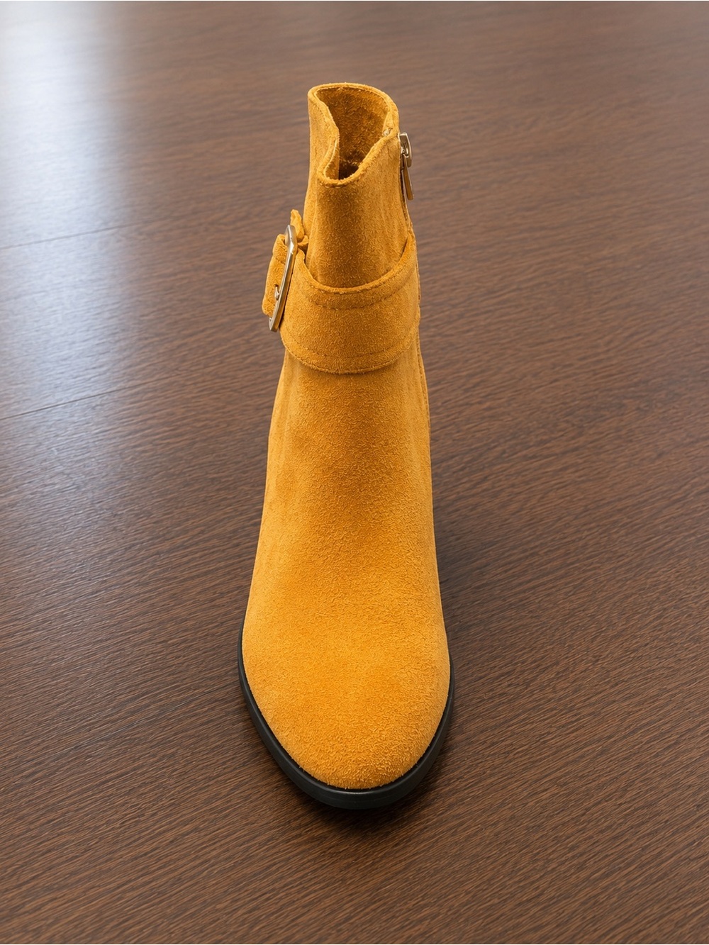 MOVINSTEPS Low Chunky Heel Suede Ankle Boot in Mustard - Picture 4 of 9